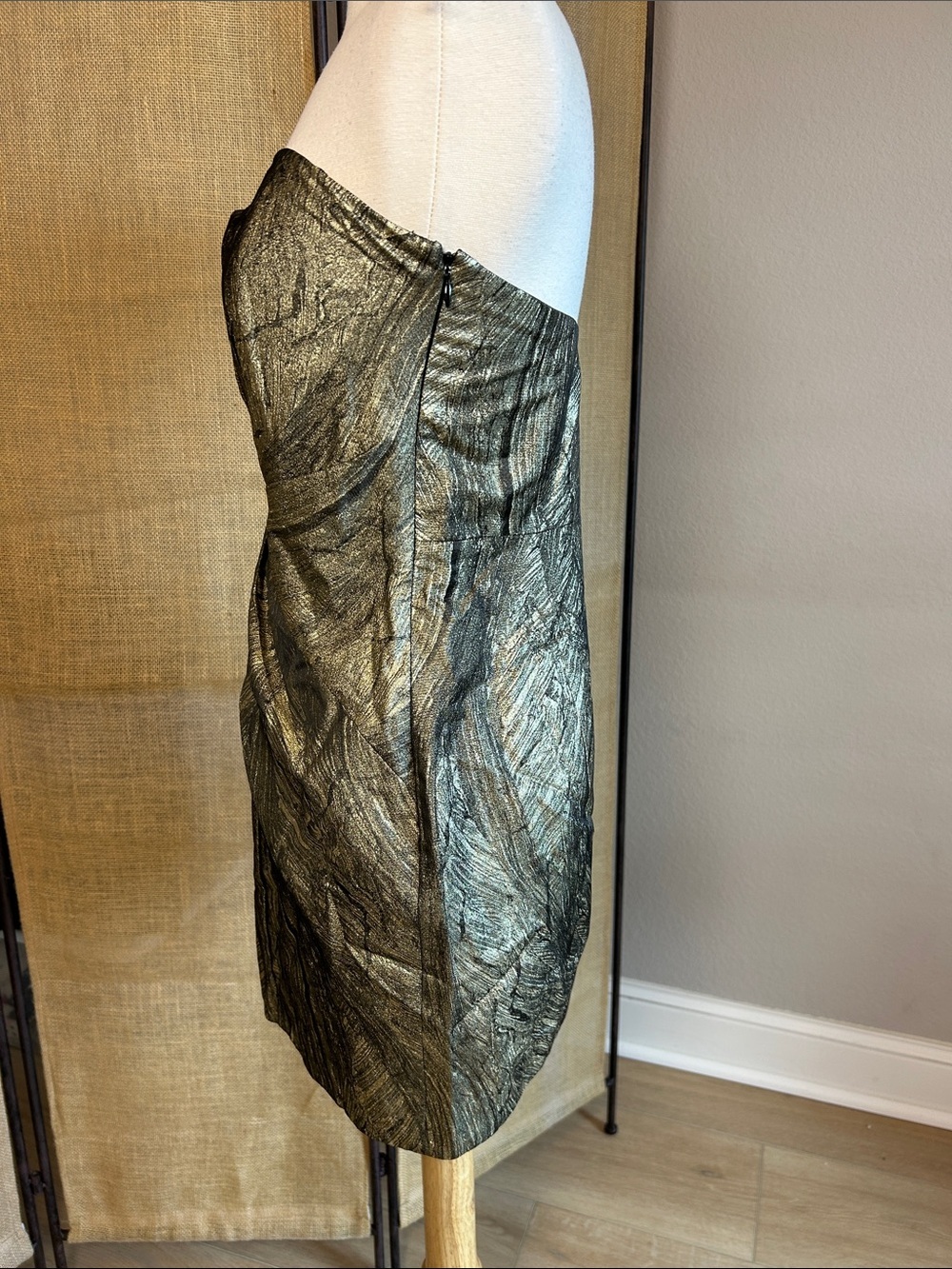 Haute Hippie Metallic Gold & Black Twist Front Strapless Mini Dress Small - Picture 6 of 16